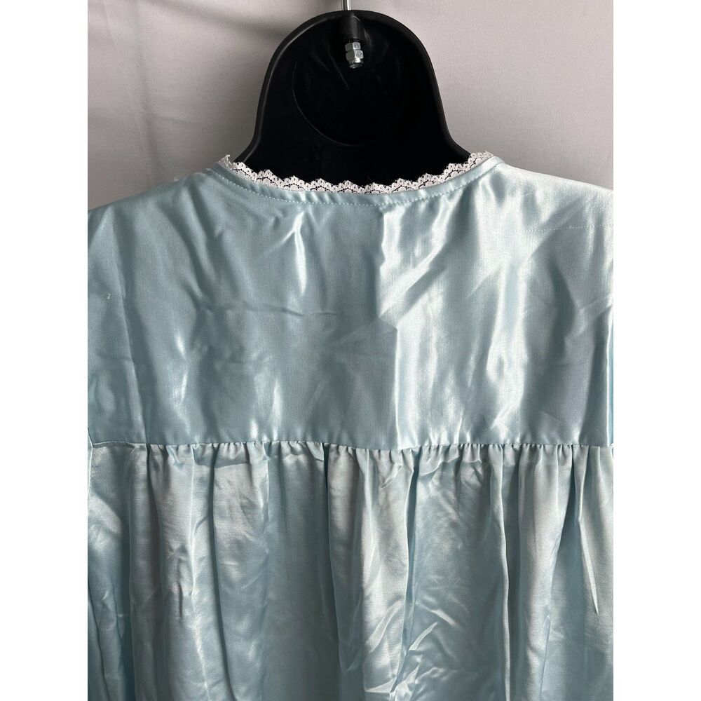 Vintage Erika Taylor Baby Blue Satin Grannycore Chemise Nightgown Lace Trim Sz S - Picture 7 of 11
